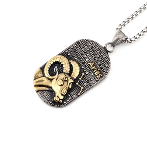 Collier zodiaque Bélier avec pendentif tête de bélier en relief et pierres noires