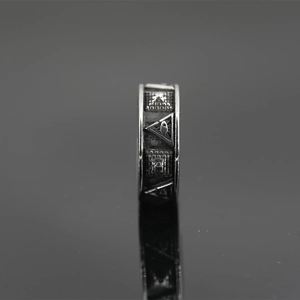 Vintage stainless steel square ring featuring the All-Seeing Eye and pyramid engraving