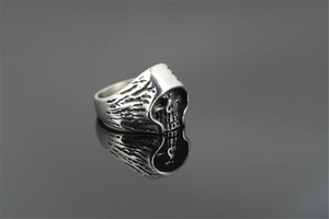 Gothic skull ring for men with vintage silver finish and detailed oxidized engraving details