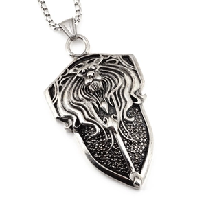 Hip-hop lion head shield pendant necklace in vintage stainless steel on white background