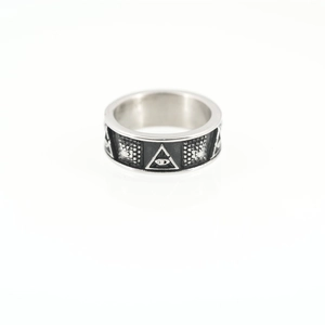 Vintage punk titanium steel ring featuring Providence eye and pyramid relief patterns