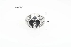 Detailed view of Gothic skull ring showing the 18mm height and 12.7g weight info