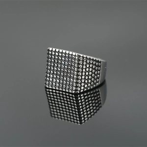 Punk Vintage Men Titanium Steel Ring Square Face Dot Pattern Industrial Style Hip Hop Rock Jewelry Finger Ring For Men