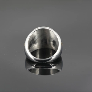Men's punk titanium steel ring with silver mirror finish and brushed inner texture