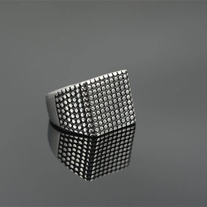Men's punk style stainless steel square ring with retro textured surface design