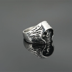 Vintage silver skull ring with gothic hooded design and oxidized finish for men