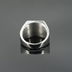 Punk style titanium steel square signet ring for men with black stone side inlay