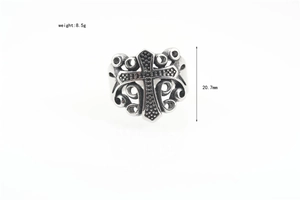 Detailed view of vintage cross ring showing 20.7mm height and 8.5g weight specifications
