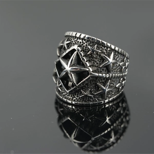 Vintage Punk Star Titanium Steel Ring For Men Women Retro Distressed Wide Band Ring Fashion Finger Jewelry Non Fading