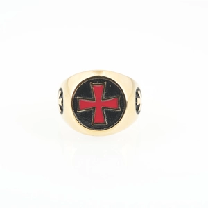 Vintage Punk Goldkreuz Ring für Herren mit rotem und schwarzem Emaille aus Edelstahl