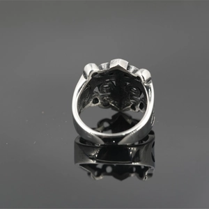 Vintage gothic cross shield signet ring in retro silver stainless steel for men