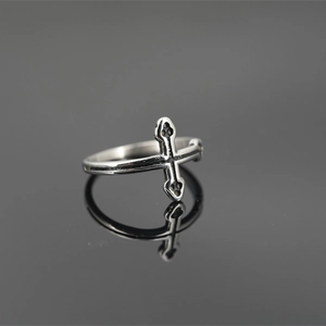 Vintage punk silver cross ring with retro oxidized finish and detailed gothic engravings