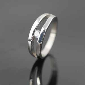 Minimalist Titanium Steel Double Layer Ring For Women Men Simple Design Inlaid Rhinestone Silver Band Ring Jewelry Gift