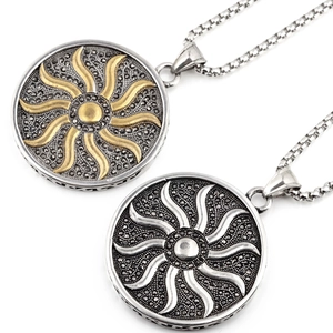 Collana Con Ciondolo A Raggi Di Sole In Acciaio Inossidabile Vintage Hip Hop Totem Sole Ciondolo Tondo Con Strass Neri Uomo