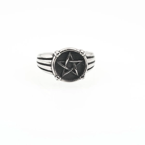 Retro stainless steel pentagram ring with black distressed finish for men and women