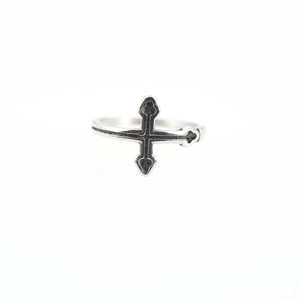 Vintage punk style cross ring in oxidized titanium steel with a gothic retro finish