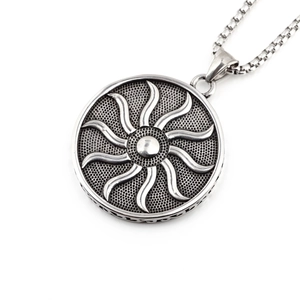 Collana da uomo con ciondolo a raggiera vintage in acciaio al titanio e catena hip hop