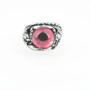 Gothic punk snake dragon claw ring with red evil eye stone in antique silver finish