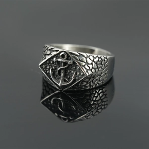Anello Nautico Vintage Uomo in Acciaio al Titanio con Ancora Retrò Rombo Geometrico Sigillo Argento Punk Gioielli