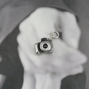 Retro mini camera pendant in titanium steel with vintage black oxidized finish
