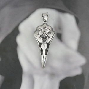 Pendentif crâne de corbeau viking en acier inoxydable rétro avec gravure de rune