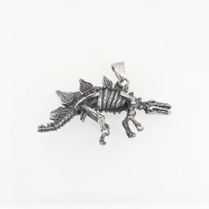 Retro hip-hop silver stegosaurus dinosaur skeleton pendant in durable titanium steel