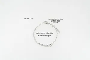 Bracelet double chaîne en acier inoxydable avec pierre zircone claire et poids de 1,7g