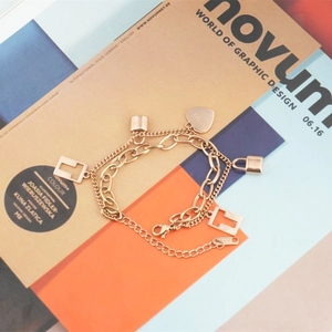 Double-layered rose gold heart and key titanium steel bracelet with adjustable chain