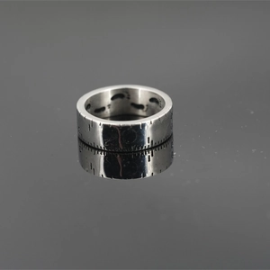 Titanium steel silver tape measure ring with ruler markings and industrial design