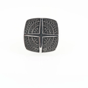 Punk vintage titanium steel square ring with cross pattern and antique silver finish