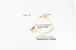 Golden double-layer butterfly bracelet featuring zircon butterfly pendant and sizing details
