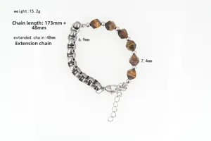 Detail view of titanium steel chain with tiger eye natural stone beads and lobster clasp