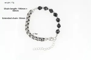 Detail view of 190mm natural stone and steel beaded chain with lobster clasp and extension