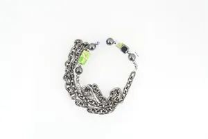 Detail of beaded steel necklace showing length 500mm and weight 43.8g with colorful beads