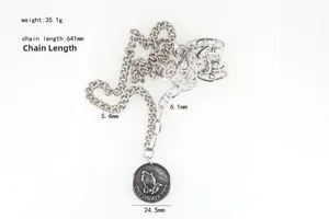 Spécifications du collier hip hop avec pendentif mains en prière et mesures de la chaîne