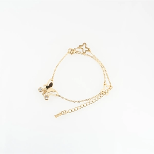 Elegant gold butterfly bracelet with crystal charms and adjustable chain for women