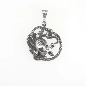 Collana con ciondolo Medusa stile street in acciaio inossidabile argento vintage