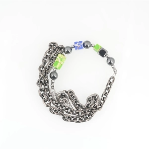 Industrial style gun black beaded chain necklace and bracelet set with T-bar clasp
