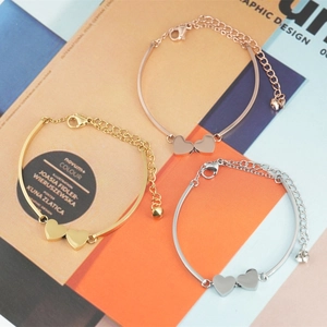 Minimalist Titanium Steel Double Heart Pendant Bracelet Polished Stainless Steel Adjustable Chain Bracelet Jewelry For Women Gold Silver Rose Gold