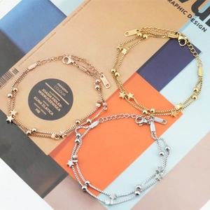 Minimalist Stainless Steel Double Layer Star Bracelet For Women Sweet Polished Bead Chain Jewelry Anniversary Birthday Gift