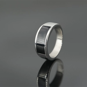 Minimalist Punk Titanium Steel Ring Silver Color Black Enamel Rectangle Inlay Retro Industrial Band Jewelry For Men Women