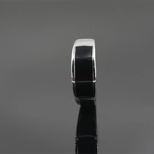 Minimalist punk titanium steel ring for men with wide band and black onyx inlay