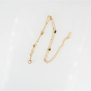 Bracelet de cheville double couche doré avec cœur et chaîne ajustable à fermoir homard