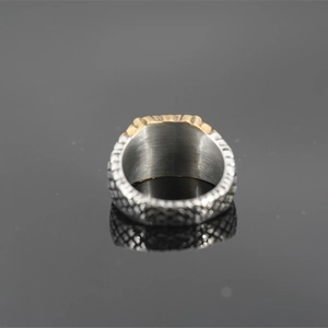 Anello con sigillo retrò bicolore in acciaio inossidabile con fascia strutturata