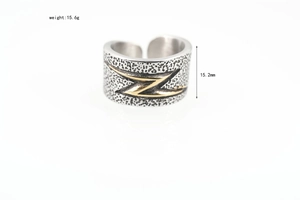 Detailed close-up of wide retro lightning ring showing 15.2mm width and 15.6g weight