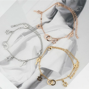 Fashion Stainless Steel Hexagram Star Cross Bracelet Anklet For Women Interlocking Rings Key Pendant Minimalist Jewelry