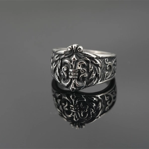 Gothic Vintage Titanium Steel Fleur De Lis Ring Punk Style Antique Silver Finish Biker Jewelry For Men Women Daily Wear