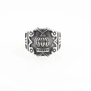 Retro titanium steel crown ring with oxidized silver finish in gothic hip-hop style