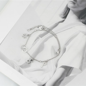 Minimalist silver titanium steel chain with hexagram stars, crosses, and interlocked rings