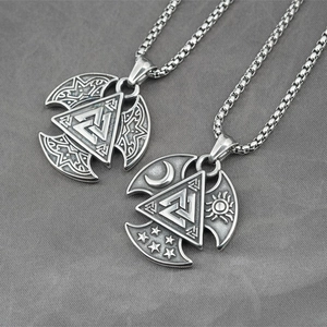 Vintage Nordic Viking Valknut Μενταγιόν Κολιέ για Άνδρες Ατσάλι Τιτανίου Ήλιος Σελήνη Αστέρια Hip Hop Ρετρό Κοσμήματα Δώρο